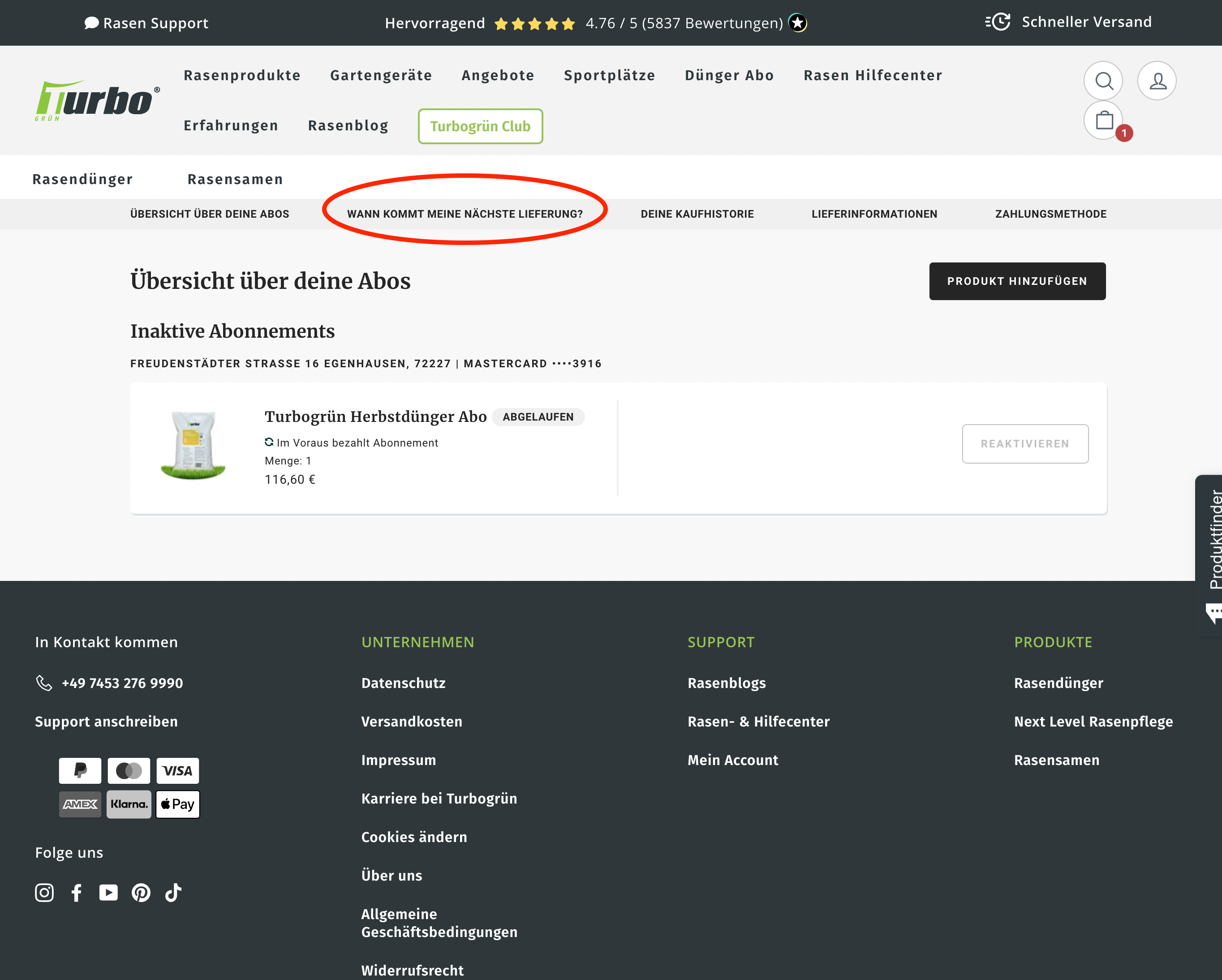 Wann kommt meine nächste Abo Lieferung? turbogrün Hilfcenter